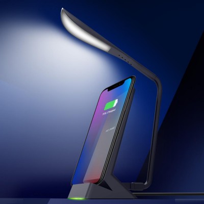 Dual Output Fast Charge Wireless Charger Stand with New LED Table Lamp